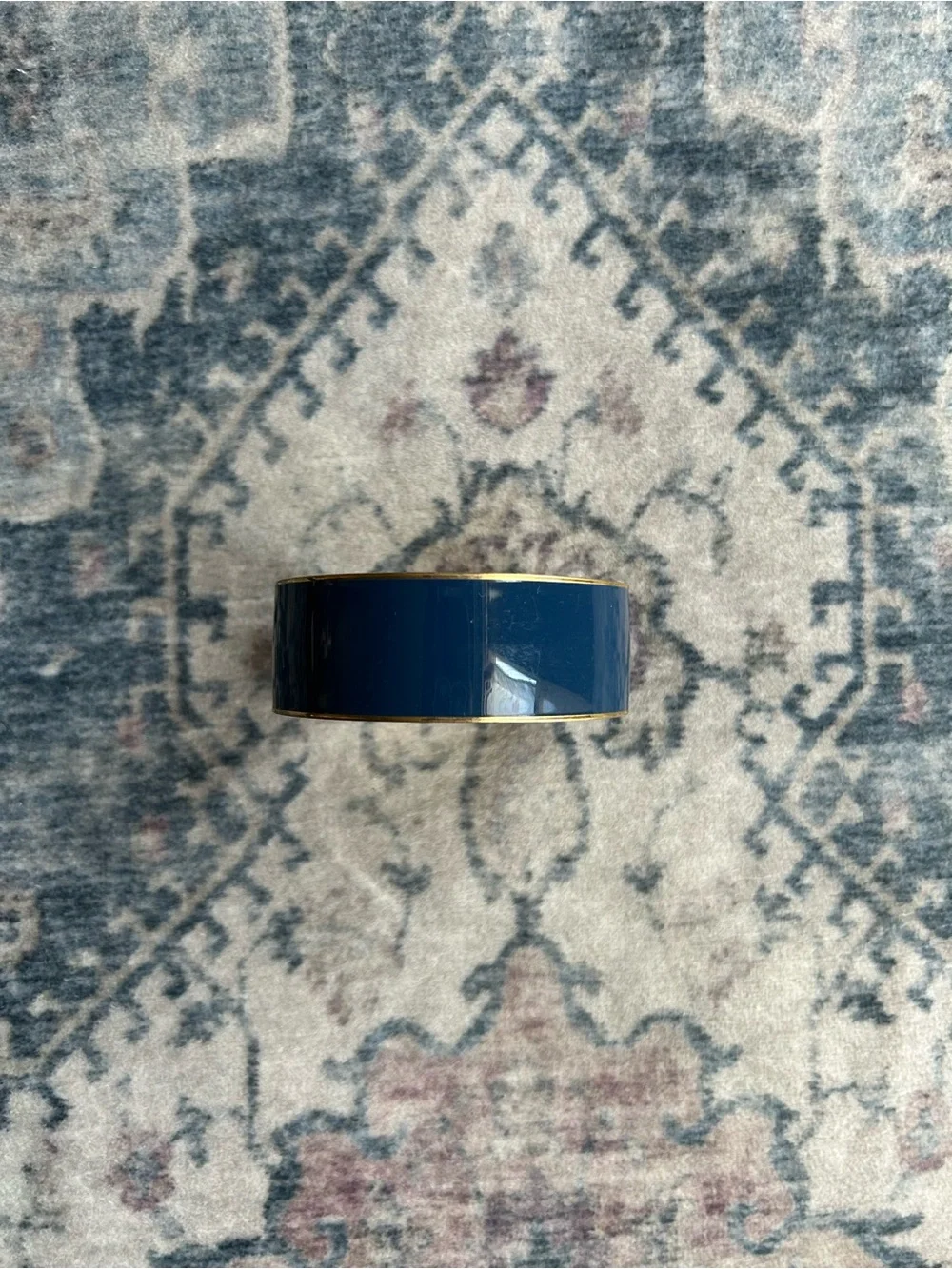 Vintage J.Crew Wide Navy Blue Enamel Cuff Gold Tone Rim Bangle Bracelet